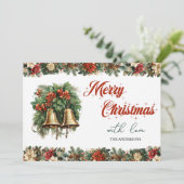 レトロヴィンテージ伝統的モダンクリスマスベル シーズンカード (スタンド正面)