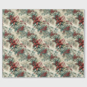 レトロヴィンテージ伝統的モダンクリスマスホリー ラッピングペーパー (フラット)