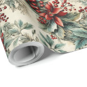 レトロヴィンテージ伝統的モダンクリスマスホリー ラッピングペーパー (ロールコーナー)