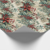 レトロヴィンテージ伝統的モダンクリスマスホリー ラッピングペーパー (角)