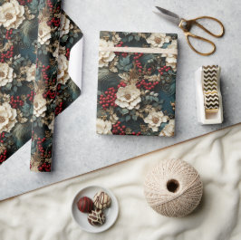 レトロヴィンテージ伝統的3Dクリスマスフラワー ラッピングペーパー