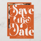 レトロヴィンテージ写真の保存日時 |オレンジピンク 案内状 (正面/裏面)