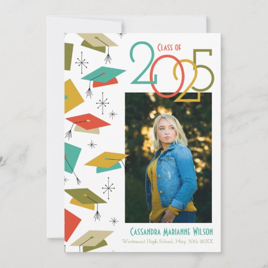 レトロヴィンテージ写真の卒業発表 招待状 (正面)