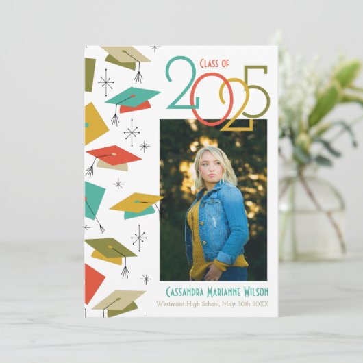 レトロヴィンテージ写真の卒業発表 招待状 (スタンド正面)