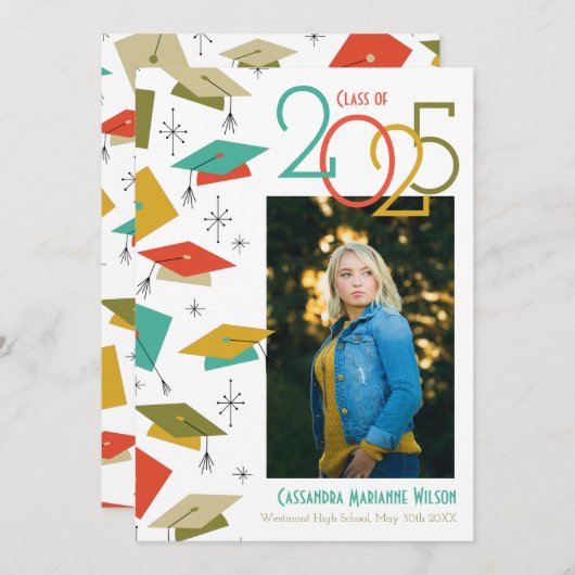 レトロヴィンテージ写真の卒業発表 招待状 (正面/裏面)