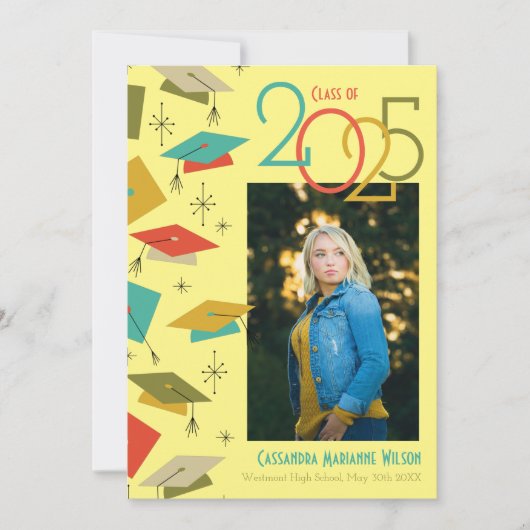 レトロヴィンテージ写真の卒業発表 招待状 (正面)