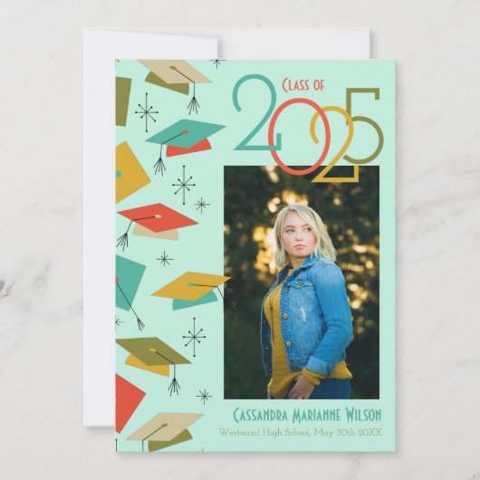 レトロヴィンテージ写真の卒業発表 招待状 (正面)