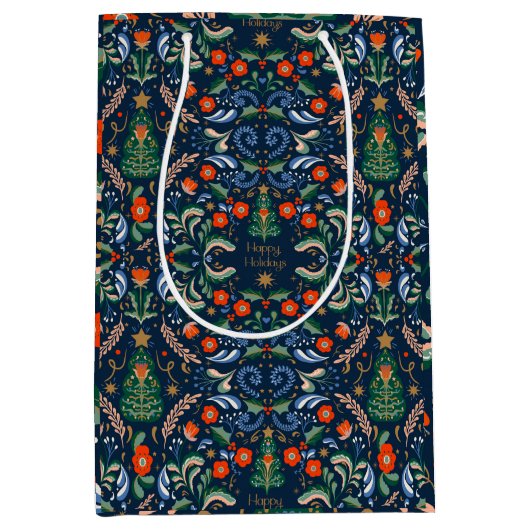 レトロヴィンテージ北欧クリスマス ミディアムペーパーバッグ (正面)