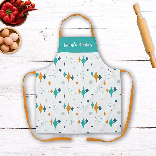 レトロヴィンテージ原子スターバストパターン名前をカスタムする エプロン