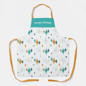 レトロヴィンテージ原子スターバストパターン名前をカスタムする エプロン (正面)
