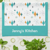 レトロヴィンテージ原子スターバストパターン名前をカスタムする キッチンタオル (折り畳み)