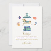 レトロヴィンテージ回転木馬カーニバルベビーシャワー サンキューカード (正面)