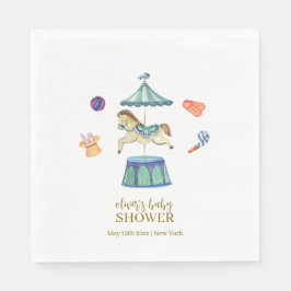 レトロヴィンテージ回転木馬カーニバルベビーシャワー スタンダードランチョンナプキン