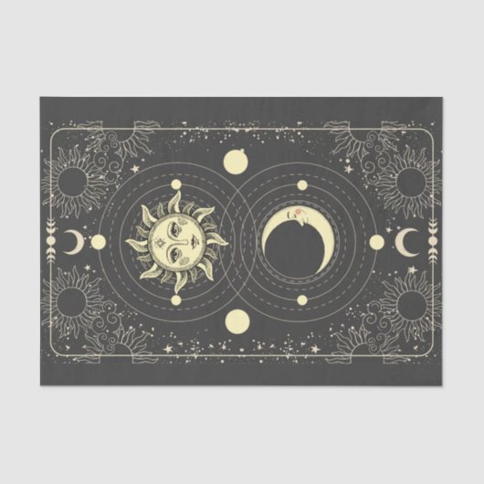 レトロヴィンテージ太陽の月の惑星雲タロット枠 薄葉紙 (正面)