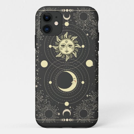 レトロヴィンテージ太陽の月の惑星雲タロット枠 Case-Mate iPhoneケース (裏面)