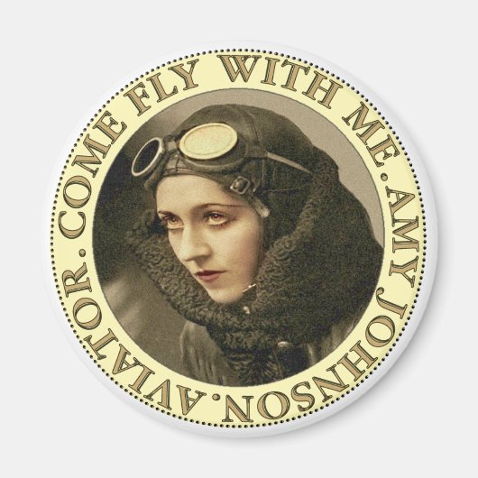 レトロヴィンテージ女性飛行士 マグネット (正面)