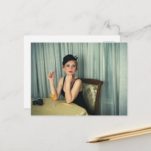 レトロヴィンテージ女性 ポストカード (正面/裏面インサイチュ)