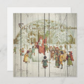 レトロヴィンテージ宗教的なクリスマスオンヴィンテージウッド シーズンカード (正面/裏面)