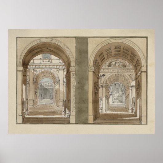 レトロヴィンテージ建築スケッチアーチウェイ ポスター (正面)