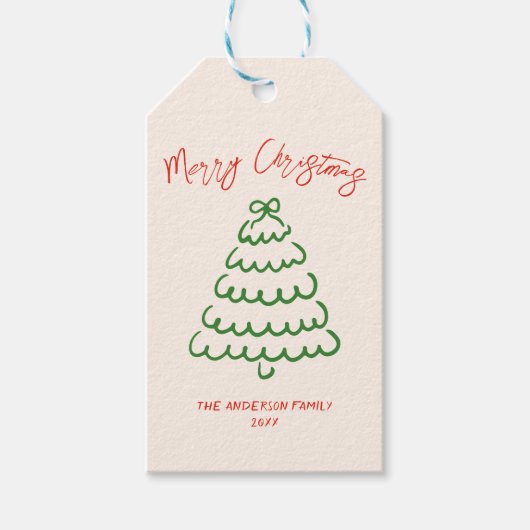 レトロヴィンテージ手引き弓ツリークリスマスユニーク ギフトタグ (正面)