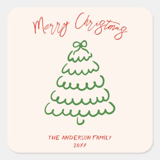 レトロヴィンテージ手引き弓ツリークリスマスユニーク スクエアシール (正面)