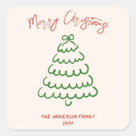 レトロヴィンテージ手引き弓ツリークリスマスユニーク スクエアシール