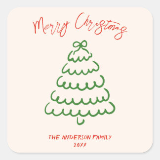 レトロヴィンテージ手引き弓ツリークリスマスユニーク スクエアシール