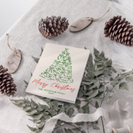 レトロヴィンテージ手描きリボンツリークリスマス シーズンカード