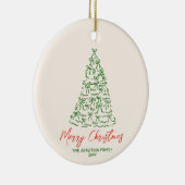 レトロヴィンテージ手描きリボンツリークリスマス セラミックオーナメント (右)