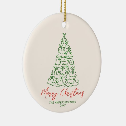 レトロヴィンテージ手描きリボンツリークリスマス セラミックオーナメント (右)