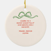 レトロヴィンテージ手描きリボンツリークリスマス セラミックオーナメント (裏面)