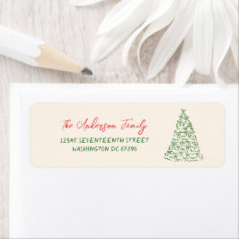 レトロヴィンテージ手描きリボンツリークリスマス ラベル