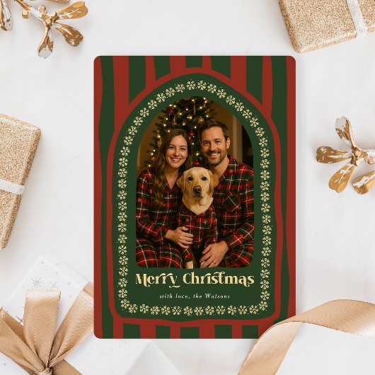 レトロヴィンテージ手描き赤緑アーチ写真 シーズンカード