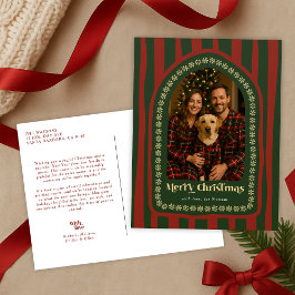 レトロヴィンテージ手描き赤緑アーチ写真 シーズンポストカード