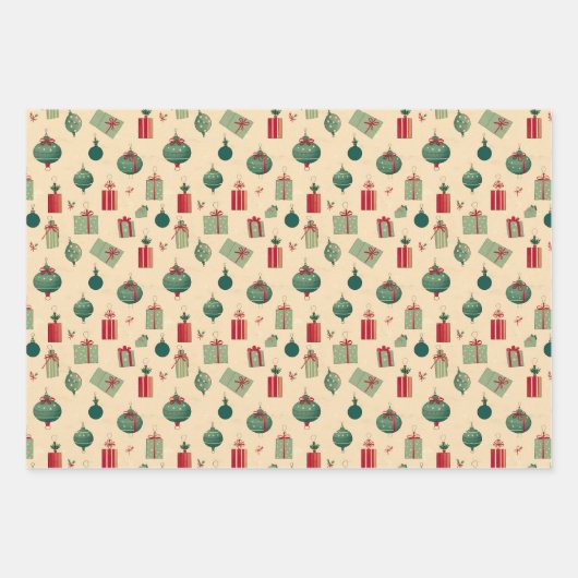 レトロヴィンテージ抽象芸術懐かしい冬のクリスマス ラッピングペーパーシート (正面2)