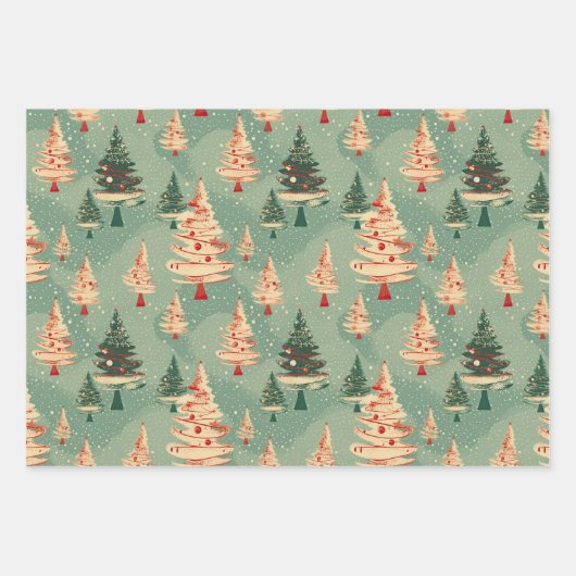 レトロヴィンテージ抽象芸術懐かしい冬のクリスマス ラッピングペーパーシート (正面)
