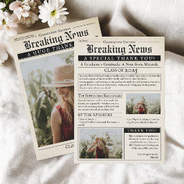 レトロヴィンテージ新聞3写真卒業 サンキューカード