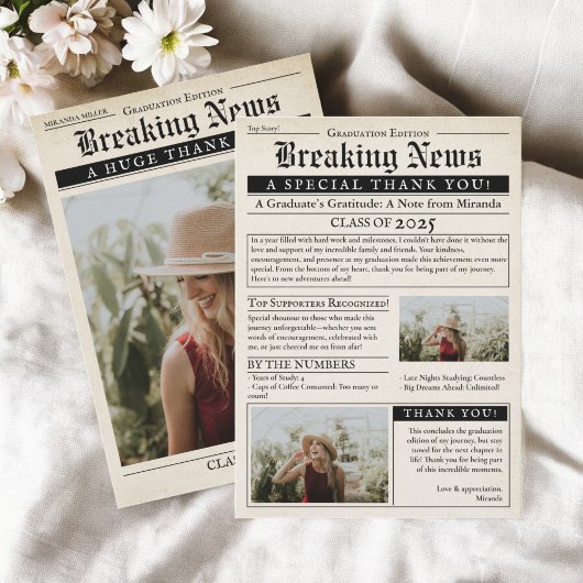 レトロヴィンテージ新聞3写真卒業 サンキューカード