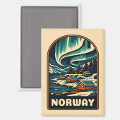 レトロヴィンテージ旅行ノルウェーノーザンライツシー マグネット (正面/裏面)