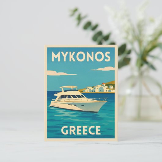 レトロヴィンテージ旅行ミコノスギリシャ島シーサイド ポストカード (スタンド正面)