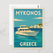 レトロヴィンテージ旅行ミコノスギリシャ島シーサイド ポストカード (正面/裏面)