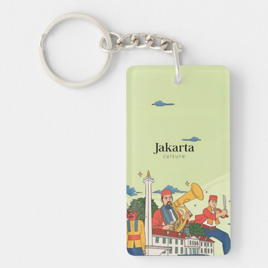 レトロヴィンテージ旅行休暇ジャカルタインドネシア キーホルダー (正面)