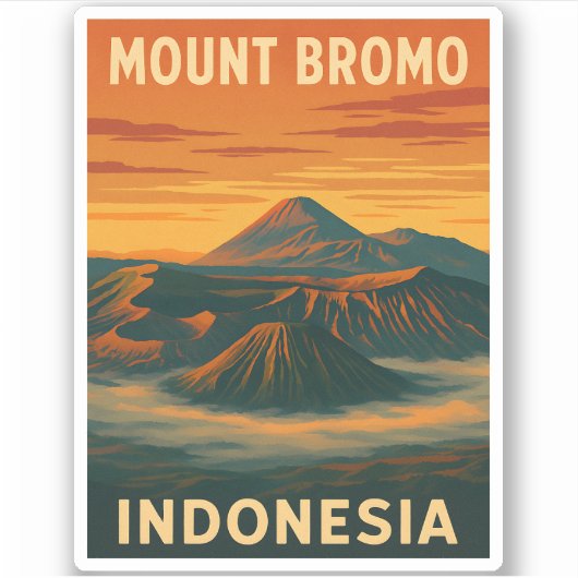レトロヴィンテージ旅行山ブロモインドネシア火山 シール (正面)