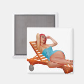 レトロヴィンテージ日光浴レッドヘッドピンナップ マグネット (正面/裏面)