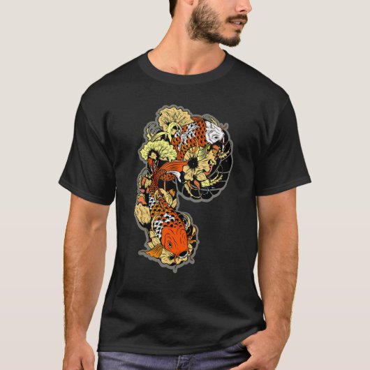 レトロヴィンテージ日本のコイ魚 Tシャツ (正面)