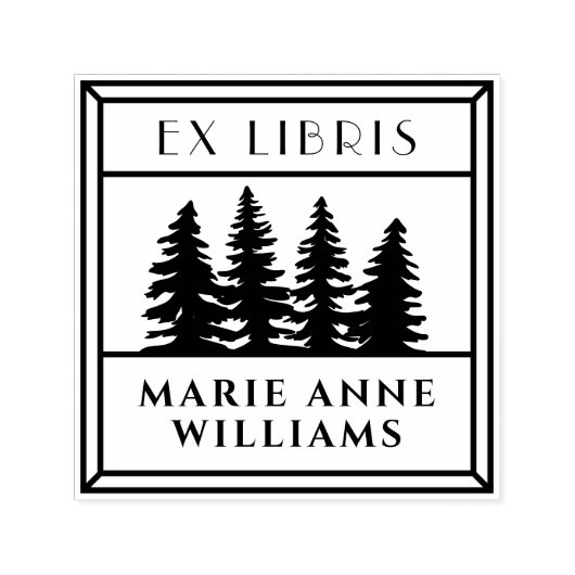レトロヴィンテージ松の木Ex Libris Library セルフインキングスタンプ (デザイン)