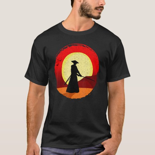 レトロヴィンテージ武士道浪人日本の侍 Tシャツ (正面)