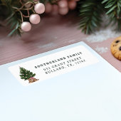 レトロヴィンテージ水色クリスマスツリーモノグラム ラベル