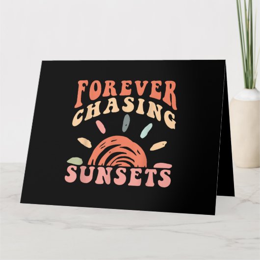 レトロヴィンテージ永遠にサンセットを追いかけるサマーバカト カード (正面)