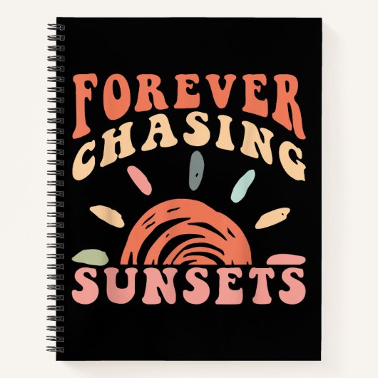 レトロヴィンテージ永遠にサンセットを追いかけるサマーバカト ノートブック (正面)